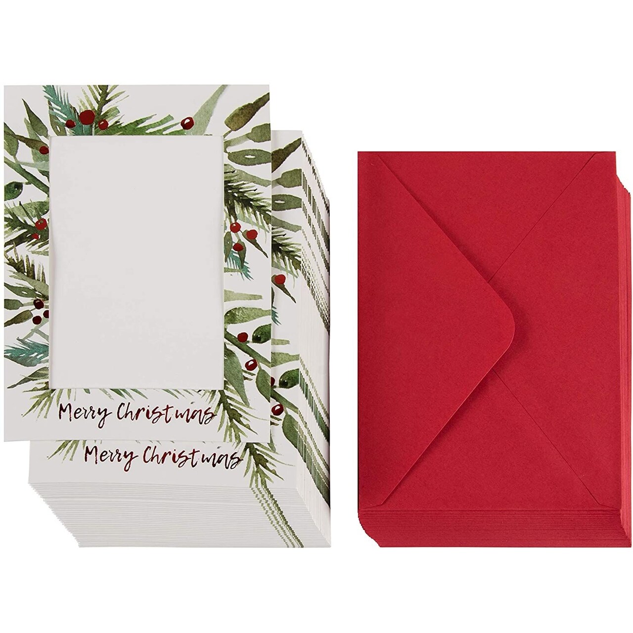 Sustainable Greetings 36 Pack Holiday Photo Card Holder, Red Foil Photo Sleeves, Bulk Personalized Christmas Cards with Envelopes, Holds 5x7 Inch Inserts
